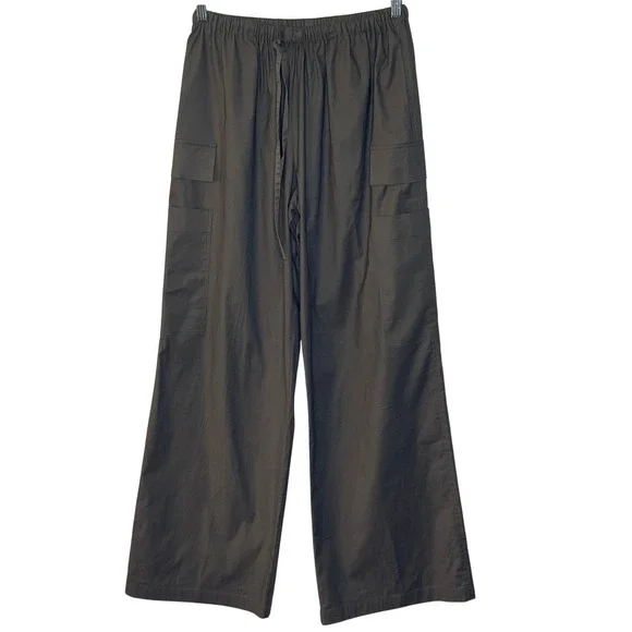 Reformation Cargo Pants Wide Leg Olive Green Drawstring Waist Women's Size 4 - Picture 1 of 10